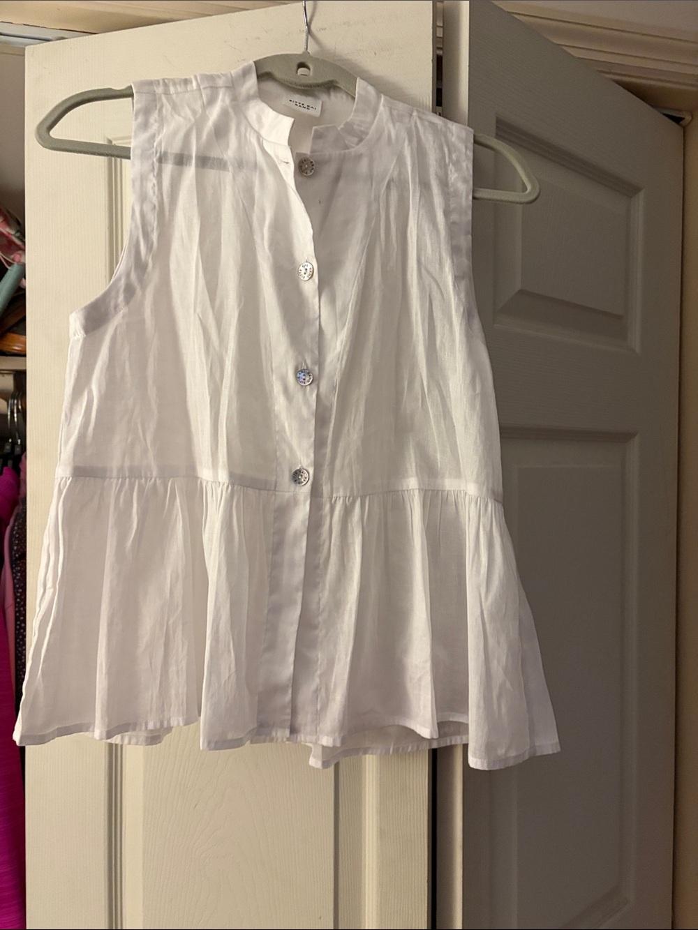 Lightweight White Sleeveless Button-Front Peplum Blouse by A New Day